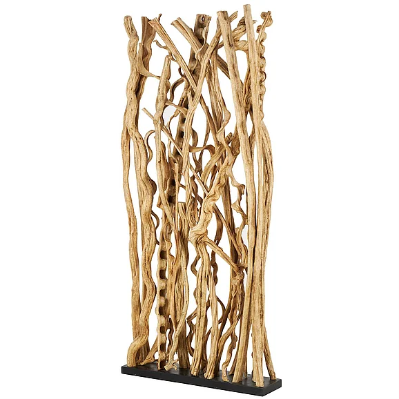 UMA Brown Wood Tree Handmade Single Panel Partition Room Divider Screen with Raw Branches and Black Base, 32" x 8" x 70" | 18314