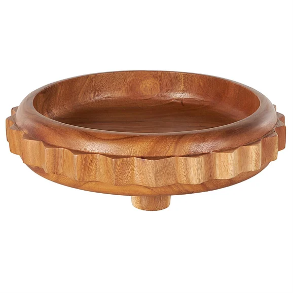 UMA Brown Teak Wood Gear Handmade Decorative Bowl with Peg Leg, 18 x 18 x 5 | 18319