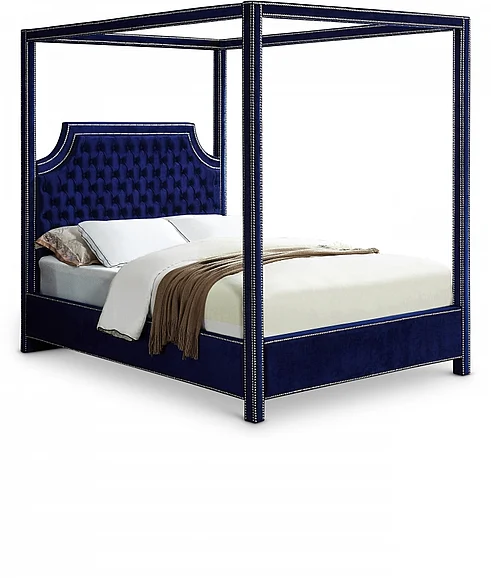 Meridian Rowan Velvet King Bed in Navy Velvet RowanNavy-K