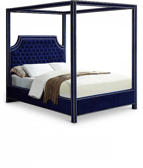 Meridian Rowan Velvet Queen Bed in Navy Velvet RowanNavy-Q