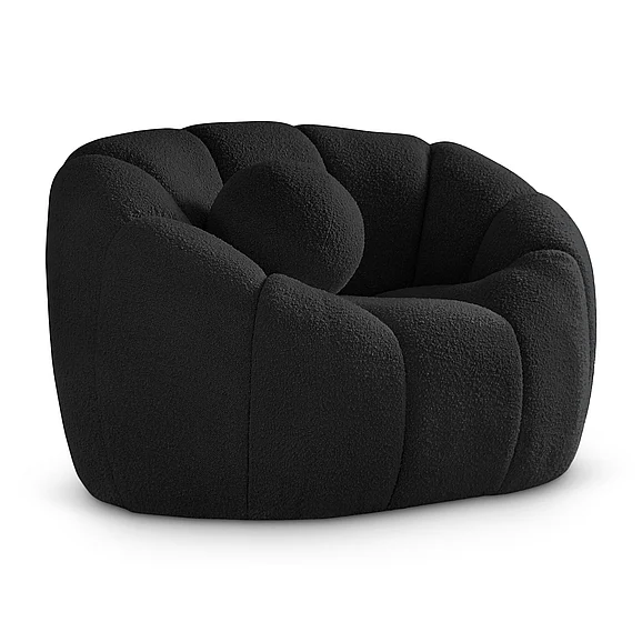 Meridian Elijah Boucle Fabric Chair in Black Boucle Fabric 644Black-C