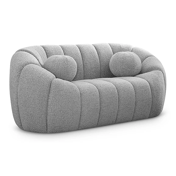 Meridian Elijah Boucle Fabric Loveseat in Grey Boucle Fabric 644Grey-L