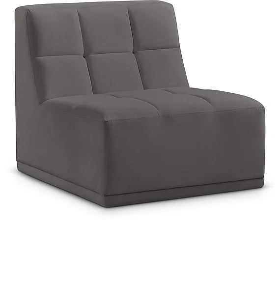 Meridian Relax Velvet Modular Armless Chair in Grey Velvet 650Grey-Armless