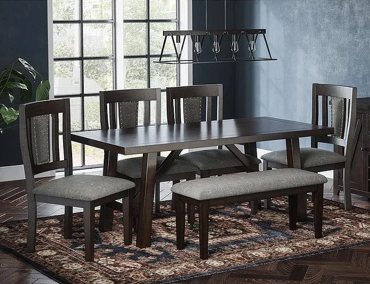 Jofran American Rustics 6pc Trestle Dining Room Set in Rustic Brown