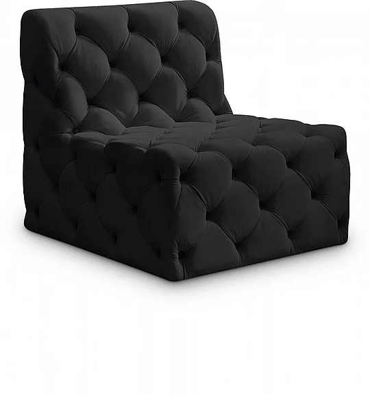Meridian Tuft Velvet Modular Armless Chair in Black Velvet 680Black-Armless