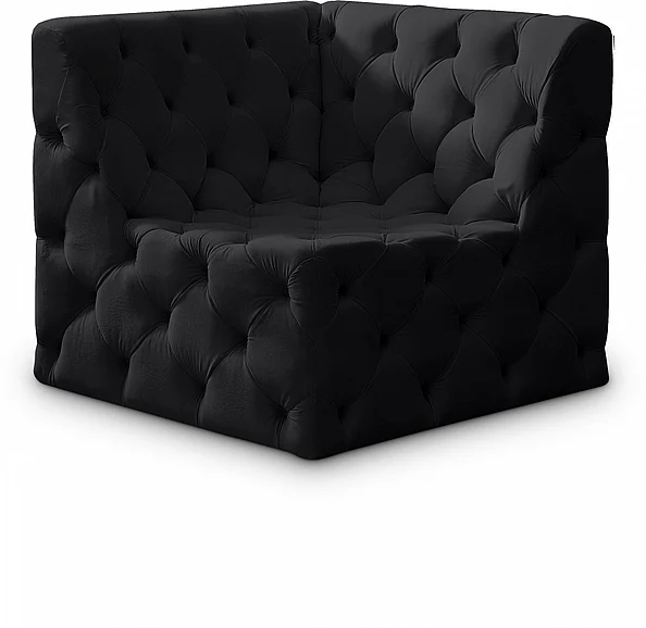 Meridian Tuft Velvet Modular Corner Chair in Black Velvet 680Black-Corner