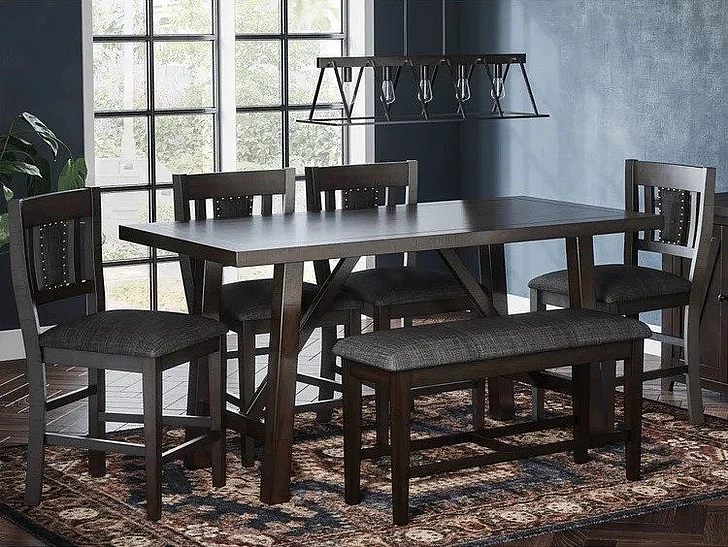 Jofran American Rustics 6pc Trestle Counter Table Set in Rustic Brown