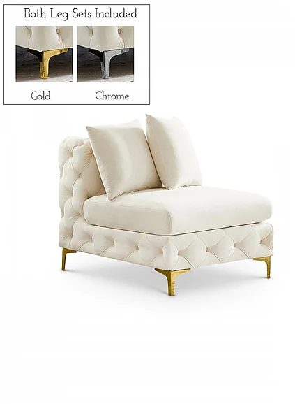 Meridian Tremblay Velvet Modular Armless Chair in Cream Velvet 686Cream-Armless