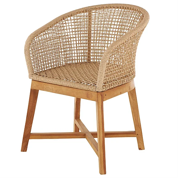 UMA Light Brown Plastic Rattan Handmade Woven Rounded Living Room Accent Chair with Teak Frame, 23 x 25 x 33 | 18406
