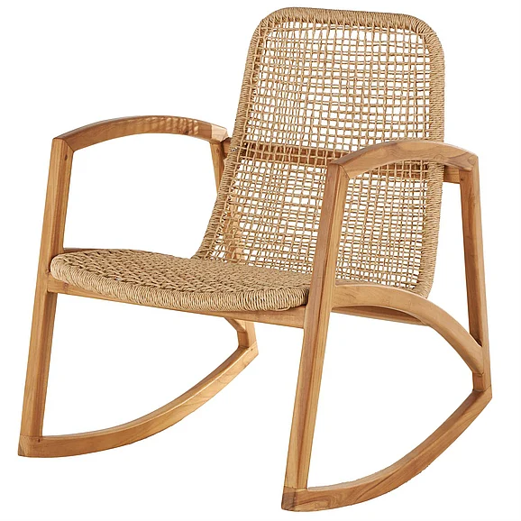 UMA Light Brown Plastic Rattan Handmade Woven Rectangular Living Room Accent Chair with Teak Frame, 24" x 24" x 34" | 18407