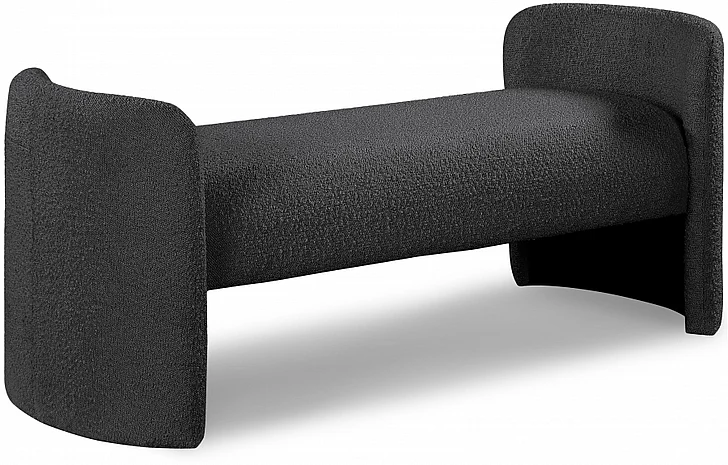 Meridian Peyton Boucle Fabric Bench in Black Boucle Fabric 117Black