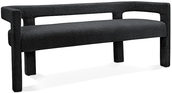 Meridian Athena Boucle Fabric Bench in Black Boucle Fabric 865Black