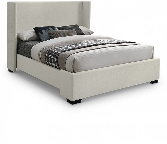 Meridian Oxford Linen Textured King Bed in Beige Linen Textured Fabric OxfordBeige-K