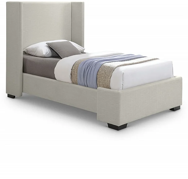 Meridian Oxford Linen Textured Twin Bed in Beige Linen Textured Fabric OxfordBeige-T