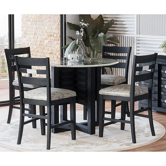 Jofran Altamonte 6pc Altamonte Glass Counter Table Set in Dark Charcoal