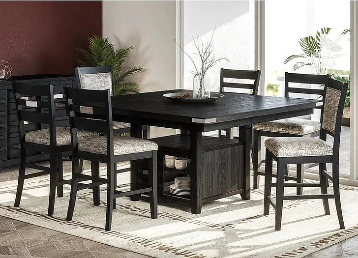 Jofran Altamonte 7pc Square Dining Room Set w/Storage Base in Dark Charcoal
