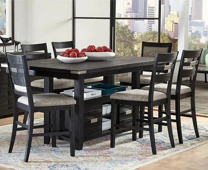 Jofran Altamonte 7pc Rectangular Dining Room Set w/Storage Base in Dark Charcoal