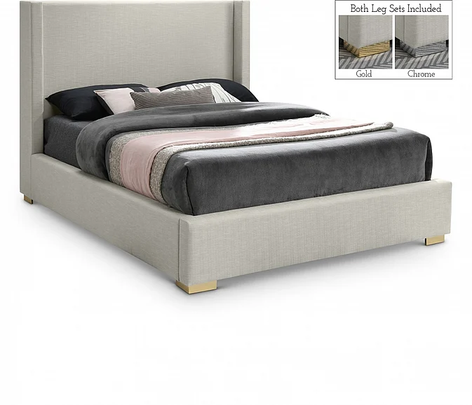 Meridian Royce Linen Textured Full Bed in Beige Linen Textured Fabric RoyceBeige-F