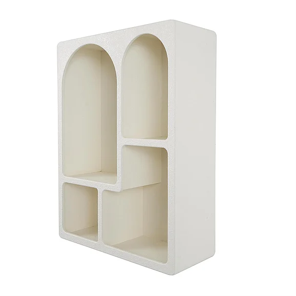 UMA Cream Wooden Geometric Arched 4 Shelf Room Wall Shelf with Block Shapes, 24" x 10" x 31" | 18528