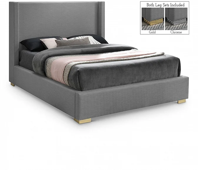 Meridian Royce Linen Textured Queen Bed in Grey Linen Textured Fabric RoyceGrey-Q