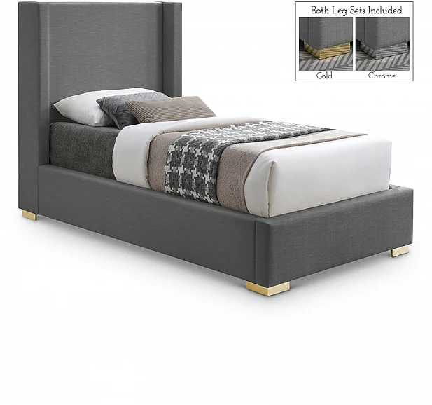 Meridian Royce Linen Textured Twin Bed in Grey Linen Textured Fabric RoyceGrey-T
