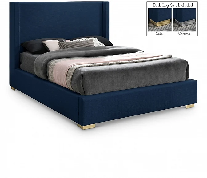Meridian Royce Linen Textured Full Bed in Navy Linen Textured Fabric RoyceNavy-F