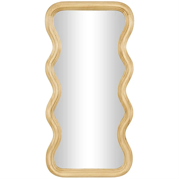 UMA Brown Wood Wavy Room Wall Mirror with Dimensional Carved Frame, 20 x 2 x 39 | 18537