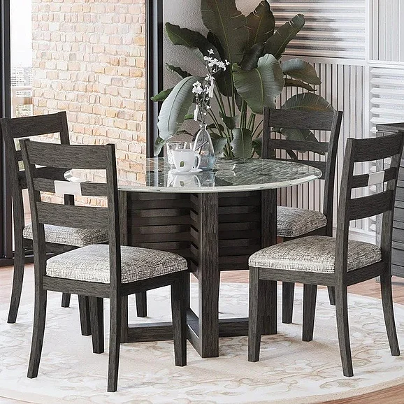 Jofran Altamonte 6pc Altamonte Glass Dining Room Set in Brushed Grey