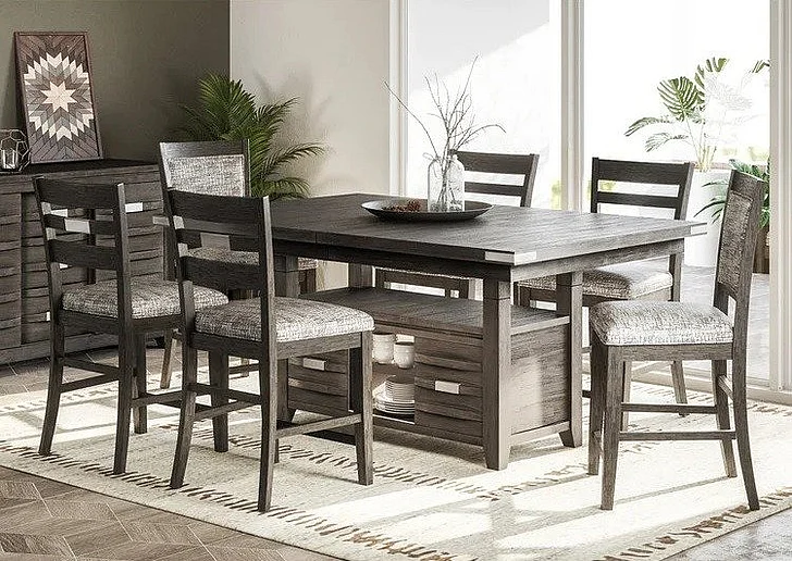 Jofran Altamonte 7pc Rectangular Dining Room Set w/Storage Base in Brushed Grey