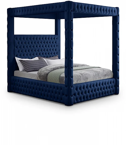 Meridian Royal Velvet Queen Bed in Navy Velvet RoyalNavy-Q
