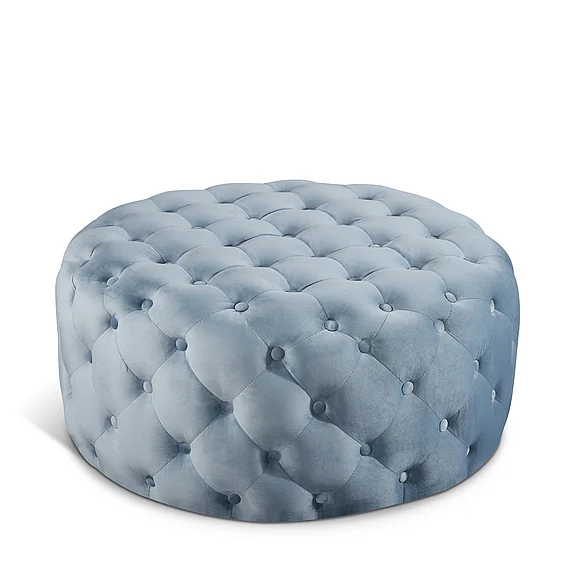 Meridian Addison Velvet Ottoman | Bench in Sky Blue Velvet 122SkyBlu