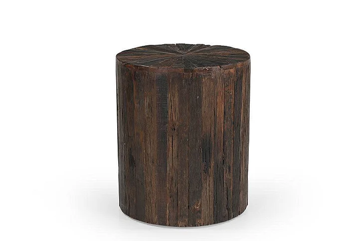 UMA Brown Wood Sunburst Slatted Drum 1 Drawer Side End Accent Table with Natural Wood Texture | 18684