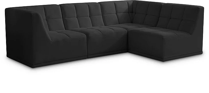 Meridian Relax Velvet Modular Sectional in Black Velvet 650Black-Sec4A