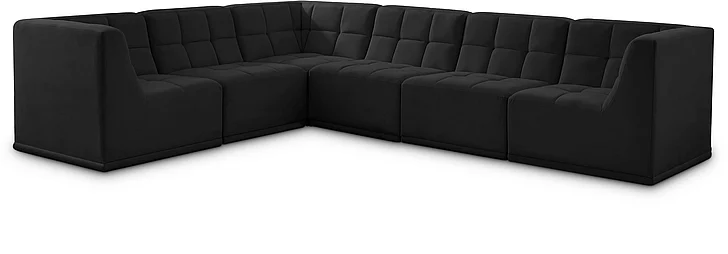 Meridian Relax Velvet Modular Sectional in Black Velvet 650Black-Sec6A