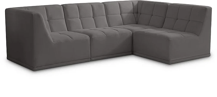 Meridian Relax Velvet Modular Sectional in Grey Velvet 650Grey-Sec4A