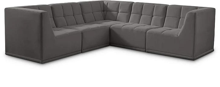 Meridian Relax Velvet Modular Sectional in Grey Velvet 650Grey-Sec5B