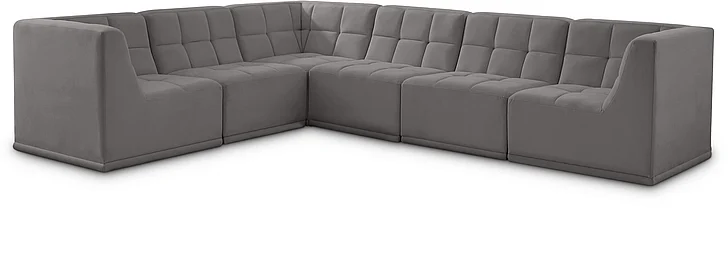 Meridian Relax Velvet Modular Sectional in Grey Velvet 650Grey-Sec6A