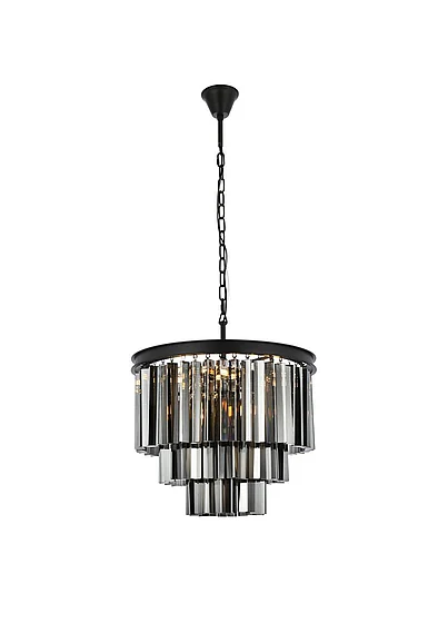Elegant Sydney 9 Light Matte Black Chandelier Silver Shade (Grey) Royal Cut Crystal 1201D20MB-SS/RC