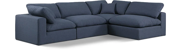 Meridian Comfy Linen Textured Fabric Sectional in Navy Linen Textured Fabric 187Navy-Sec4B