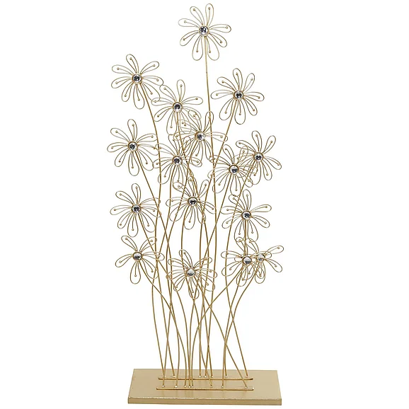 UMA Gold Metal Floral Tall Decorative Sculpture with Crystal Embellishments, 16" x 7" x 40" | 18884 CLOSEOUT