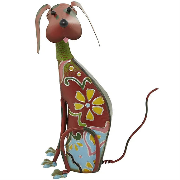 UMA Multi Colored Metal Dog Indoor Outdoor Decorative Garden Sculpture with Floral Pattern, 7" x 11" x 17" | 18887