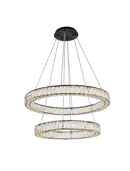 Elegant Monroe 32 In. Led Double Ring Chandelier in Black 3503G32BK