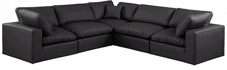Meridian Comfy Faux Leather Sectional in Black Faux Leather 188Black-Sec5C