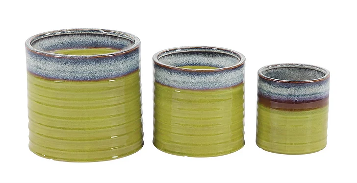 UMA Green Porcelain Ceramic Handmade Indoor Outdoor Planter, Set of 3 9, 7, 6H | 18937 CLOSEOUT