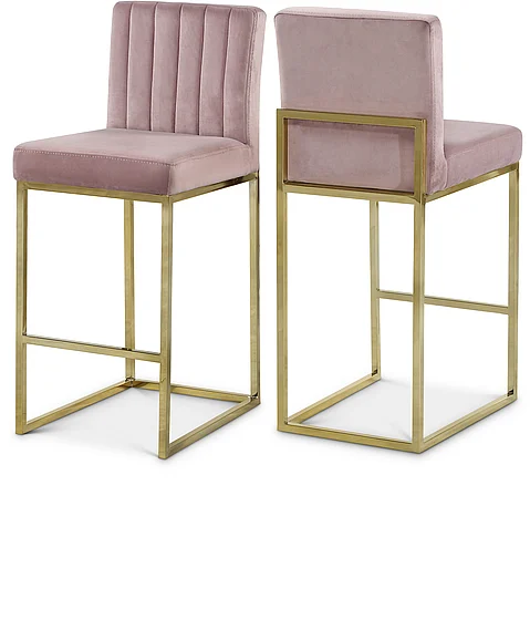 Meridian Giselle Velvet Counter Stool in Pink Velvet 781Pink-C