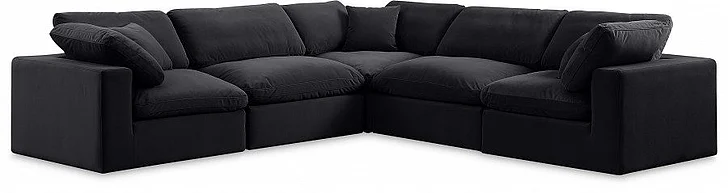 Meridian Comfy Velvet Sectional in Black Velvet 189Black-Sec5C