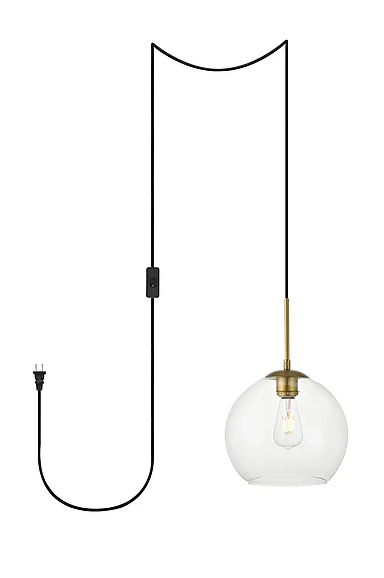 Elegant Baxter 1 Light Brass Plug-In Pendant with Clear Glass LDPG2212BR CLOSEOUT