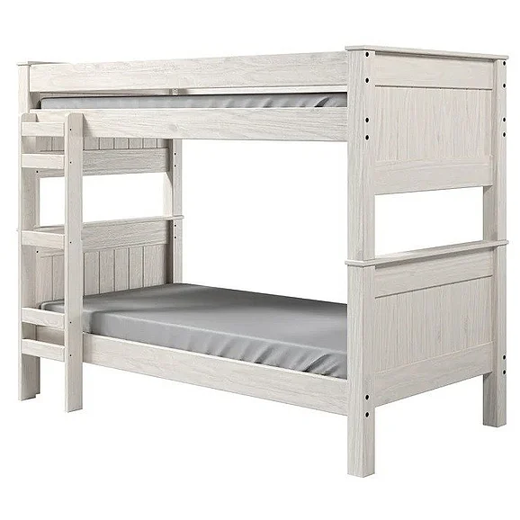 Pine Crafter Furniture Beachwood Double Twin Stackable Post Bunk Bed in Antique White 18X-Atq
