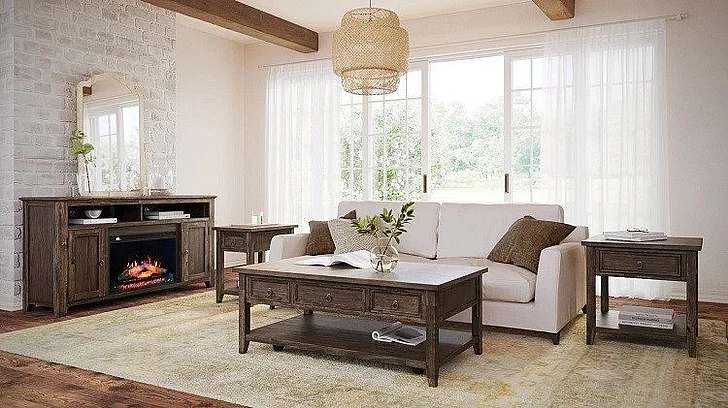 Jofran Bakersfield 5pc Lift Top Coffee Table Set in Wire Brush Brown
