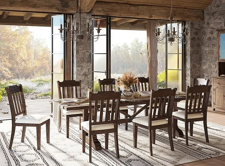 Jofran Bakersfield 9pc Trestle Dining Room Set in Wire Brush Brown
